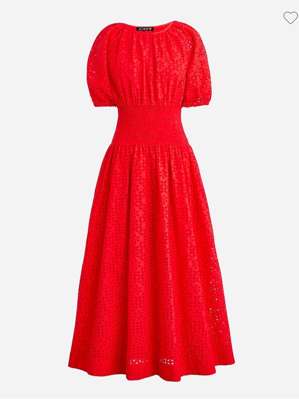 J. Crew 100% Cotton Red Eyelet Puff-Sleeve Maxi Dress